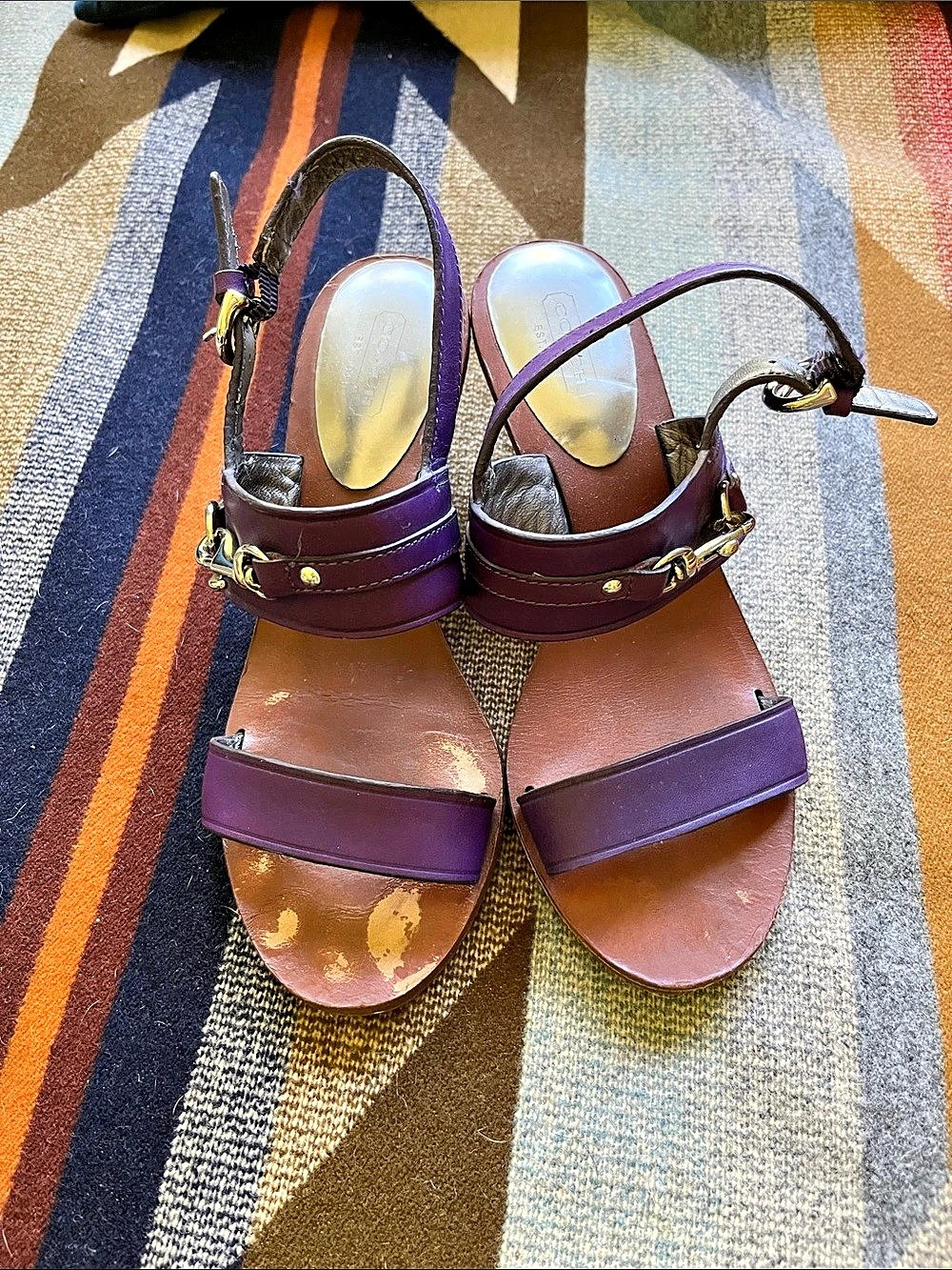 Coach Strappy Heeled Sandals in Purple & Brown